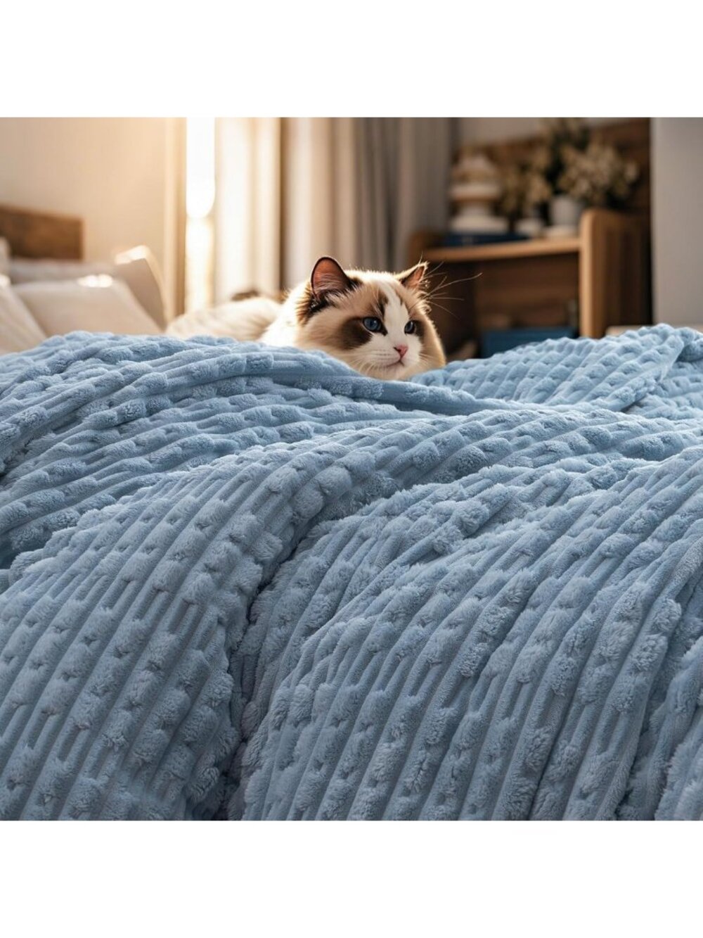 Cozy Soft Fleece Blanket King Size, Lightweight Warmth, Dusty Blue Color